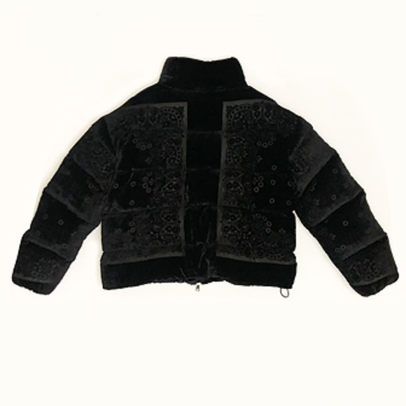 Moncler Labbe Printed Velvet Puffer Coat - Picture 7 of 14
